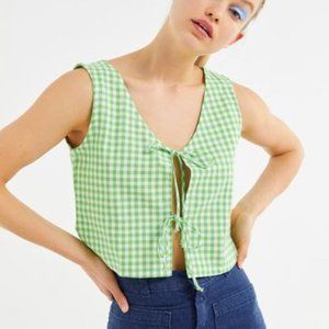 Lisa Says Gah x Urban Outfitters | Capri Gingham Tie-Front Top Lime Green Size S